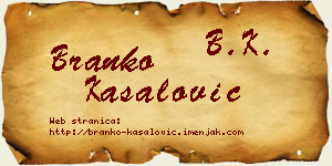 Branko Kasalović vizit kartica
